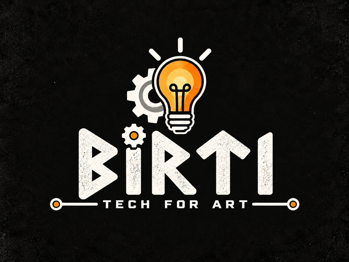 Birti logo in runes with lightbulb, cogs, and Tech for Art